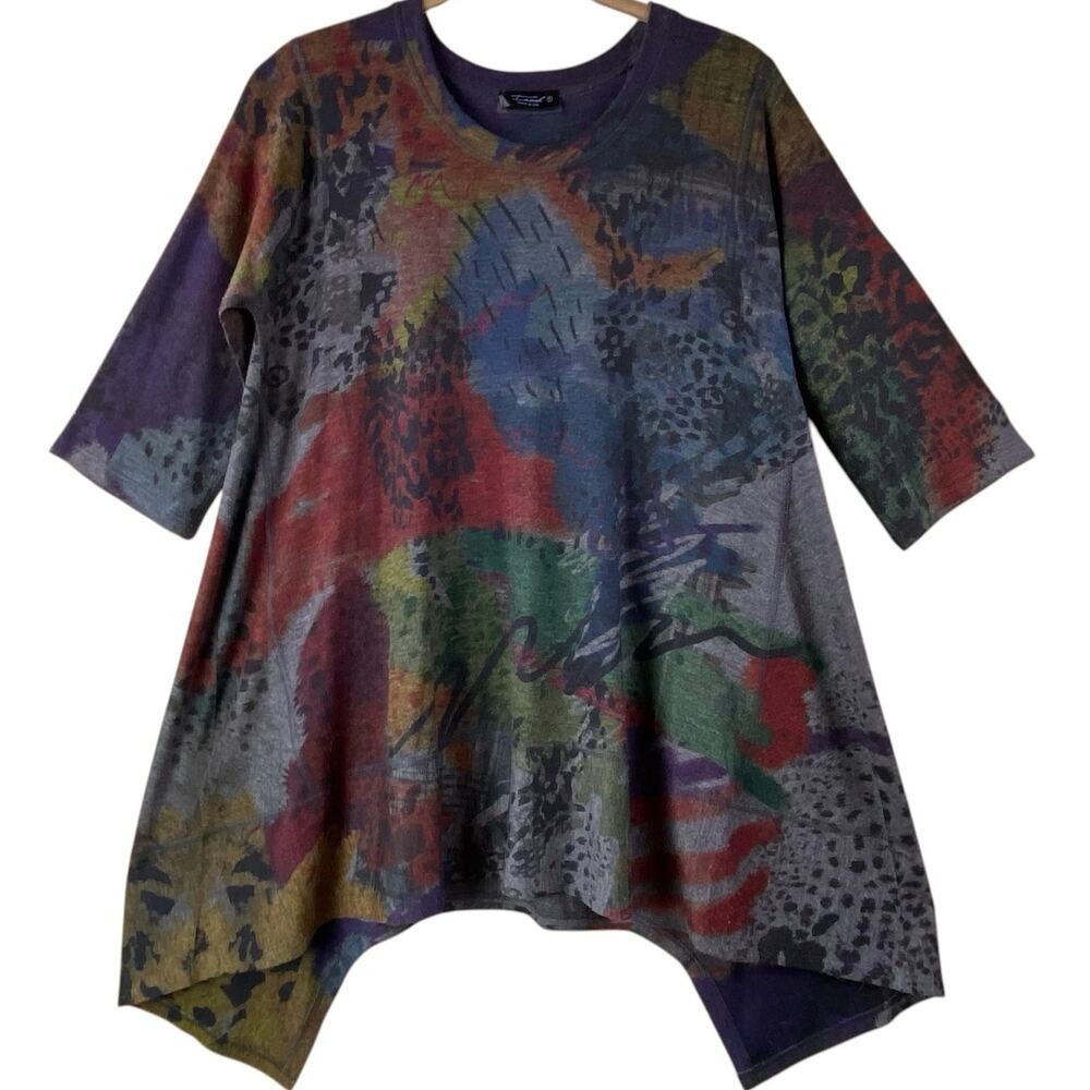 Inoah Art To wear Tunic Top Size S Soft Jersey Knit Artsy Boho Oversized